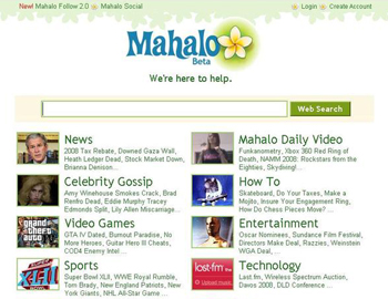 Screenshot of old Mahalo homepage