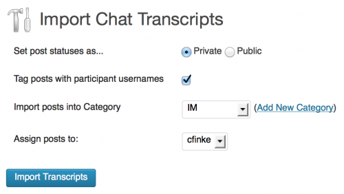 The IM-porter configuration screen.