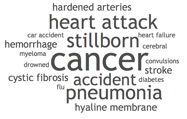Cause of death word cloud