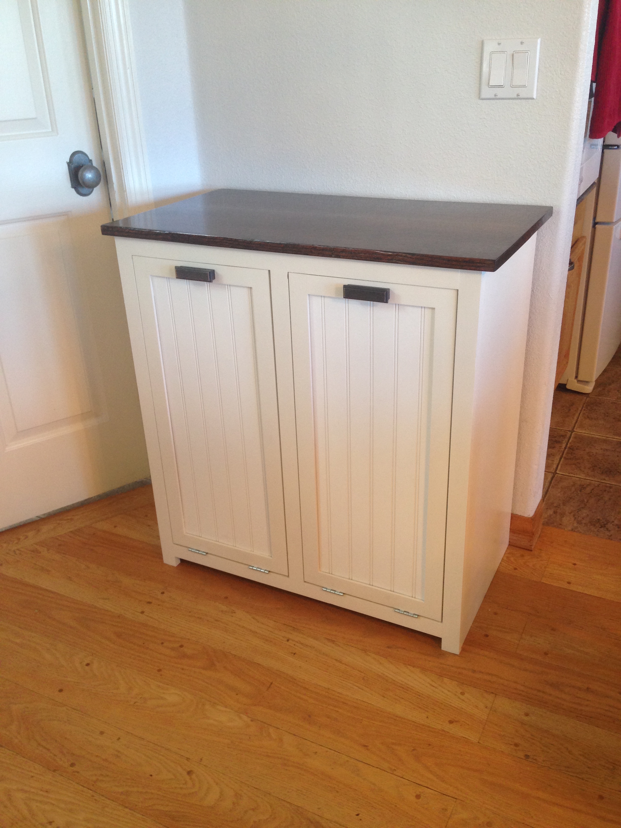 Double Trash Bin, Tilt Out Trash Can Cabinet, Wooden Trash Bin